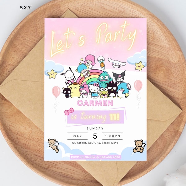 PersonalsedKitty Birthday Party Invitation Cute Kawaii Hello Birthday Sanr-o Birthday Digital Invite Kitty Party Invite