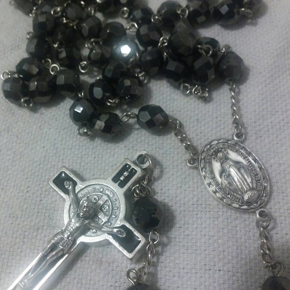 St Benedict raised silver rosary beads medal pendant