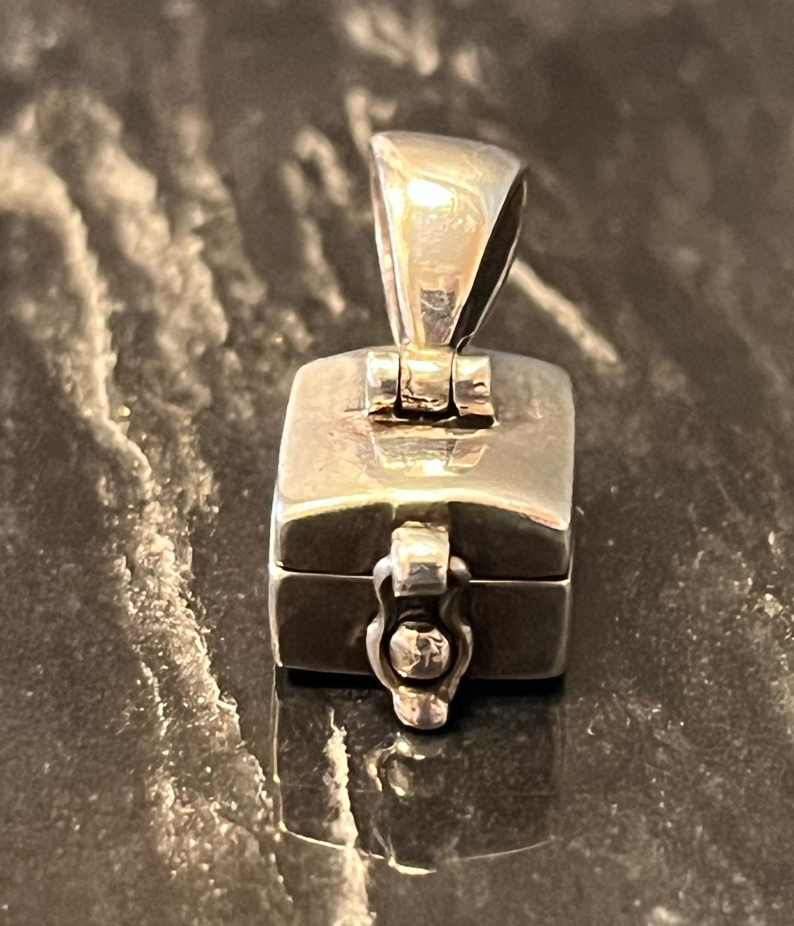 Sterling Silver Rare Square Locket With Detailed Secure Latch and Solid ...