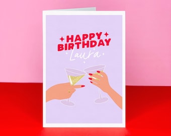 Personalised Birthday card - Best friend birthday card - Name birthday card - Retro style thirty card - Girly card - Pink birthday card