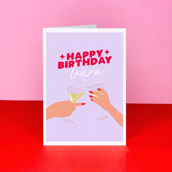Personalised Birthday card - Best friend birthday card - Name birthday card - Retro style thirty card - Girly card - Pink birthday card