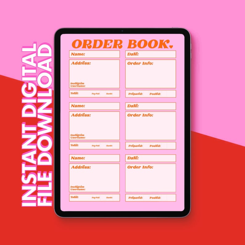 Digital Order Sheet Printable Order Book Order Book Etsy