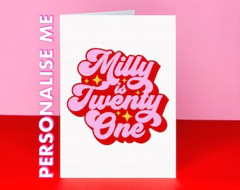 Personalised Birthday card - Twenty first birthday card - 21st birthday card - Retro style twenty one card - Card for 21st birthday - Friend