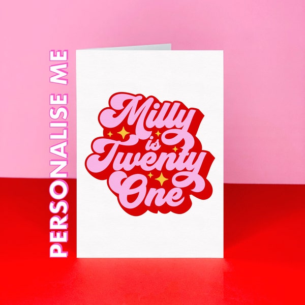 Personalised Birthday card - Twenty first birthday card - 21st birthday card - Retro style twenty one card - Card for 21st birthday - Friend