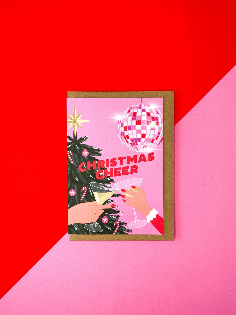 Pack of 3 Christmas tree themed Christmas card Pink Christmas card Xmas card Girly Christmas card image 5