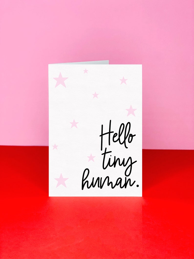 Hello Tiny Human card New Baby card Congratulations on your new baby Newborn A6 card New Arrival card Card for new parents image 2