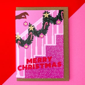 Pack of 3 Christmas tree themed Christmas card Pink Christmas card Xmas card Girly Christmas card image 3