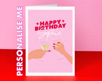 Personalised Birthday card - Best friend birthday card - Name birthday card - Retro style thirty card - Girly card - Pink birthday card