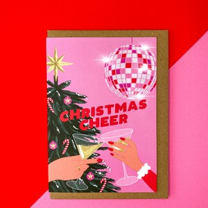 Pack of 3 Christmas tree themed Christmas card Pink Christmas card Xmas card Girly Christmas card image 2