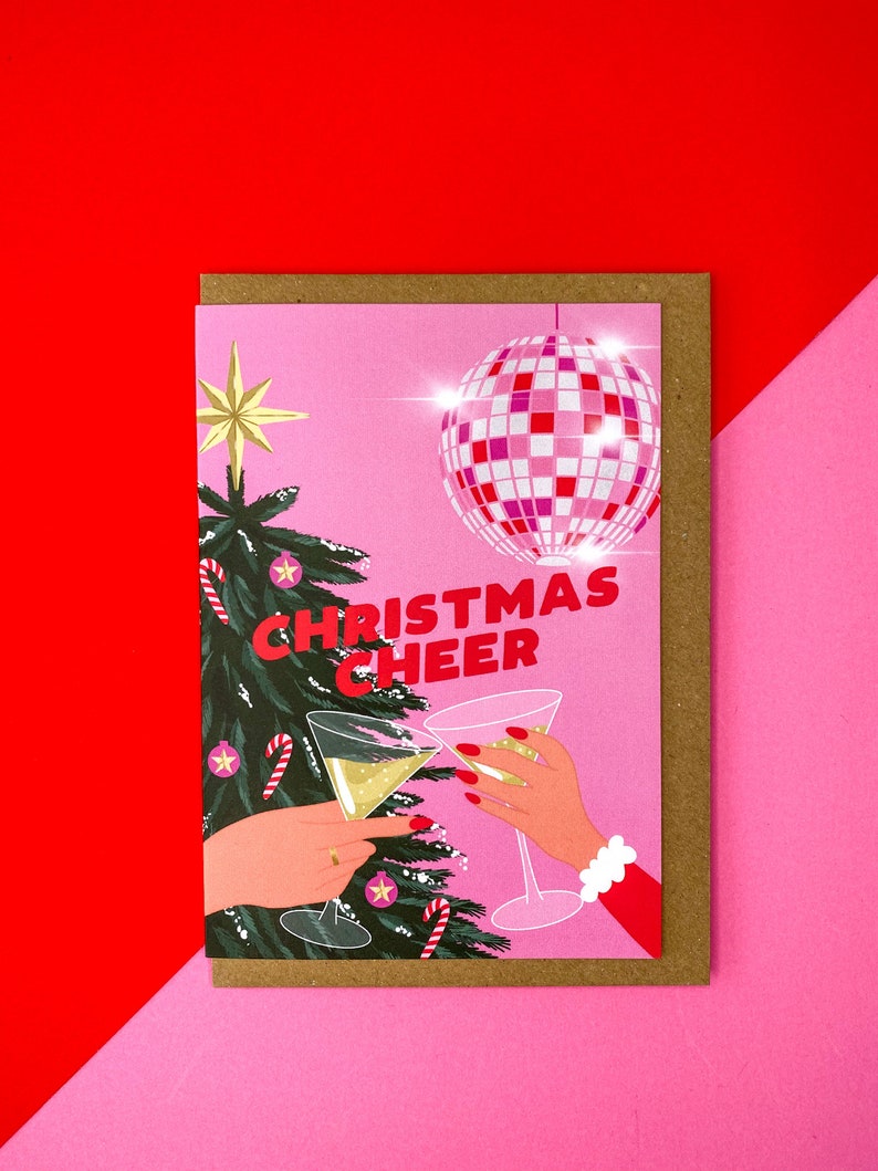 Pack of 3 Christmas tree themed Christmas card Pink Christmas card Xmas card Girly Christmas card image 2