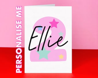Personalised Childs 2nd Birthday card - Name birthday card - Cute personalised card - Second 2nd birthday - Card for little boy/ little girl