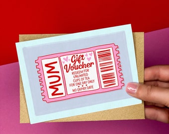 Cuppa Tea Voucher for Mother's Day card - Gift Voucher Card for Mum - Card for Mother's Day - Card for mam - Cup of tea card for mam