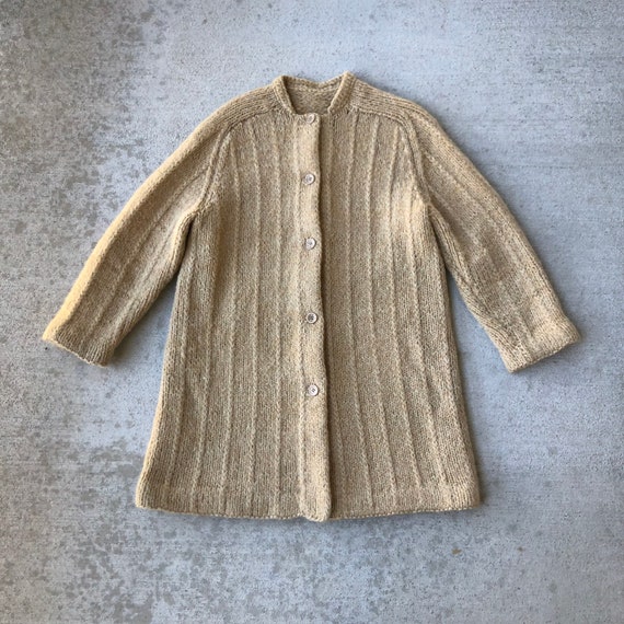 Vintage 60s Beige Brown Wool Duster Cardigan Jack… - image 1