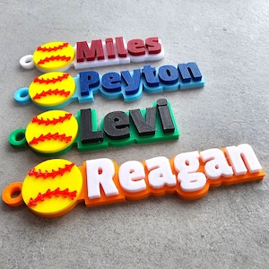 Personalized Softball Keychain, Softball Keyring, Custom Name Tag, Sports Keychain, Custom Softball Key Chain, Sports, Gift Idea, Kids Bag