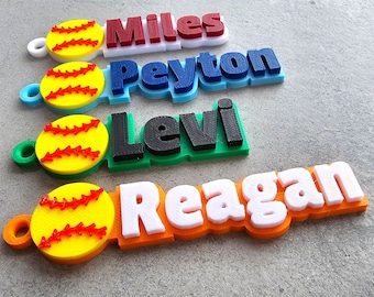 Personalized Softball Keychain, Softball Keyring, Custom Name Tag, Sports Keychain, Custom Softball Key Chain, Sports, Gift Idea, Kids Bag