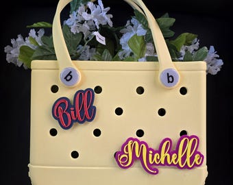 Custom name Bogg Bag charm, Name Bag Tag Elegant styled name tag for beach bag, tote bag, rubber bag charm, bag name tag