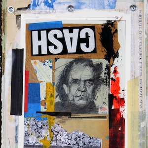 Johnny Cash - Mixed-Media Collage, Rock and Roll, Geschenk für Musikliebhaber, Vintage, restauriertes Holz, industriell