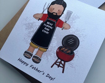 Father’s Day card, BBQ dad, King of the grill, Cooking dad, Desi dad, turban dad, Dad in apron, personalised, beer dad, fun card