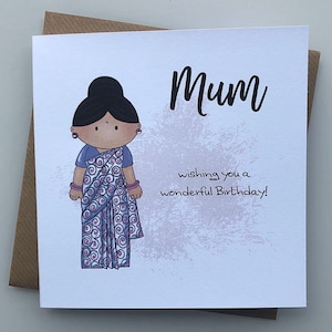 Desi Mum Birthday Card Indian Mum in Sari Hindu Mum South - Etsy