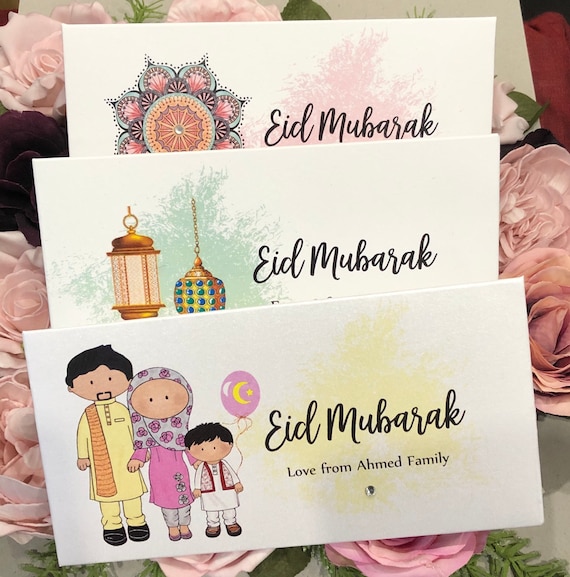 Personalised Eid Mubarak Money Envelopes, Wallet, Set of 3