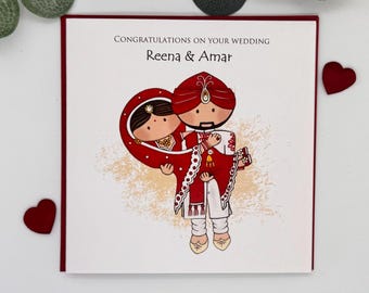 Personalised Indian Wedding Card, Desi Couple, Diamanté Detail