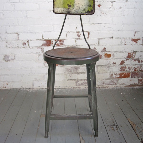 Vintage Hallowell Industrial Steel Machinist Bar Stool