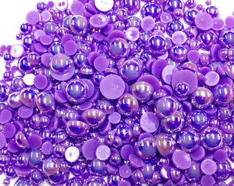 600 pièces AB violet mélange de tailles dos plat perles Cabochons en résine