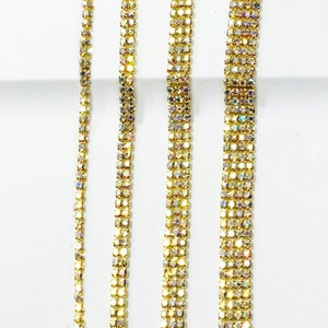 AB Clear Gold Tone Rhinestone Trim - Crystal Trim - Rhinestone Chain - 3mm Rhinestone Cup Chain - 1 row 2 row 3 row 4 row 5 Row 6 Row 1 yard