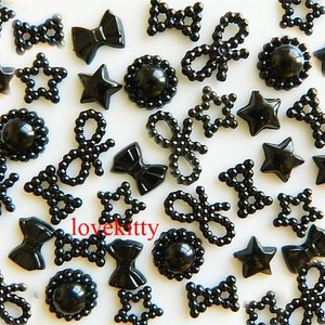 Black --- 50 Pieces Mixed  flat back resin Pearl Cabochons