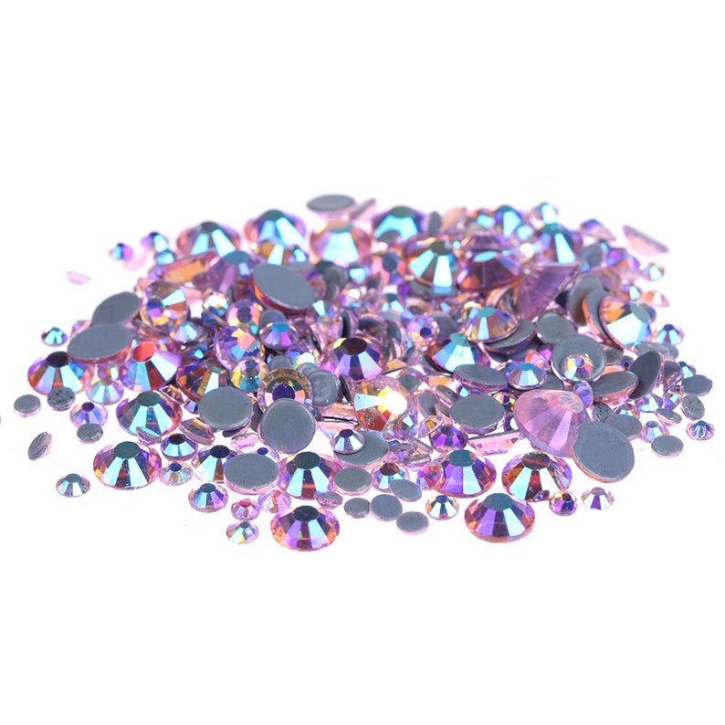 AB Pink 4000 pcs Assorted 6 Sizes Crystal Glass Rhinestones Flatback High Quality hotfix Wholesale Nail Art