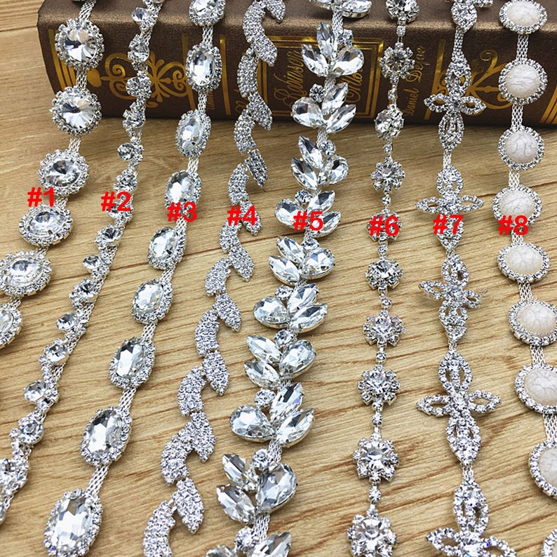 Clear Rhinestone Trims Clear Big Rhinestone Trim - Crystal Trim - Rhinestone Chain - Silver ...