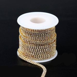 2 rij goud Toon helderglazen Rhinestone Trim - Crystal Trim - Strass ketting - Cup Chain - SS6 SS8 SS10 SS12 SS16