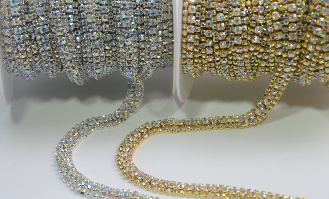 Clear Rhinestone Trims 3 Rows Silver or Gold Tone AB Clear Rhinestone Trim - Crystal Trim ...