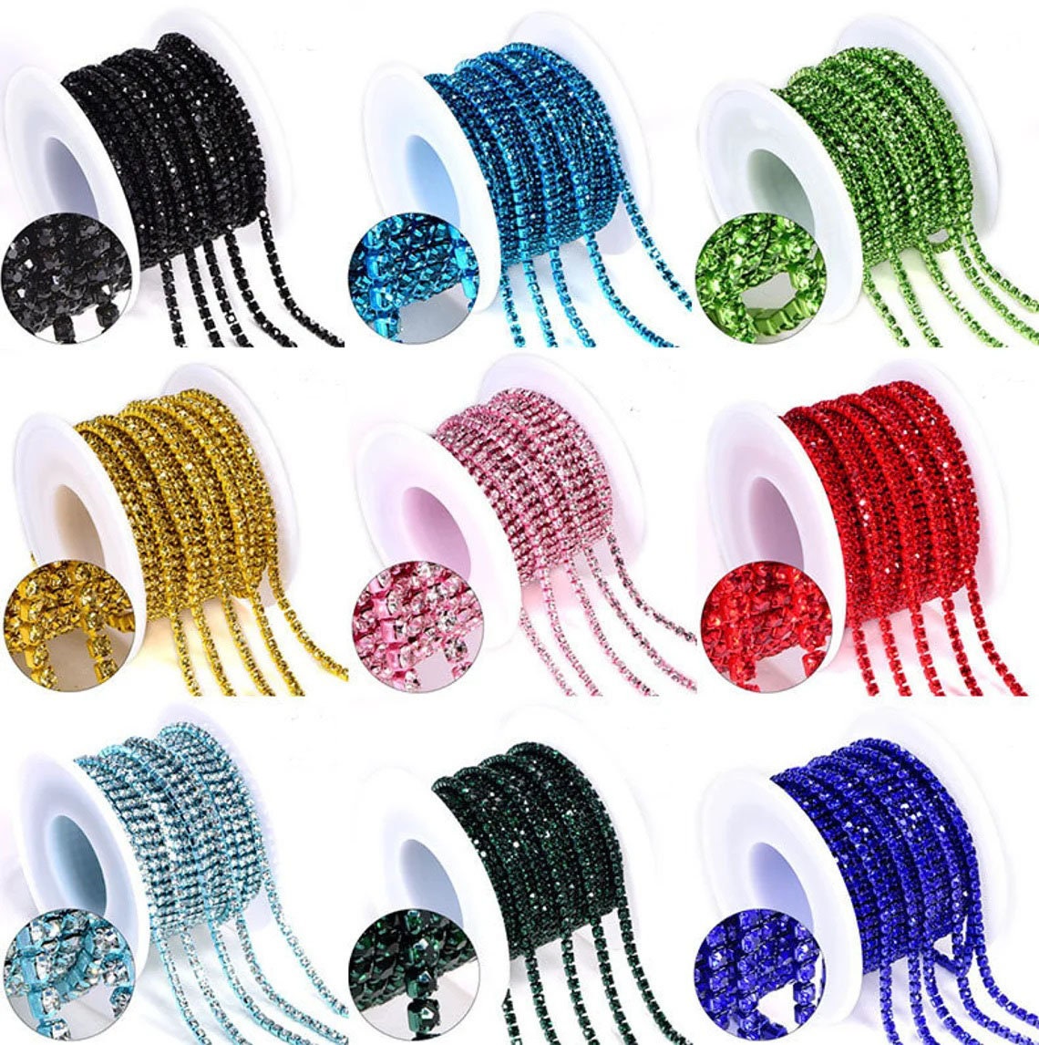 1 Row 10 Yards Color Rhinestone Chain -- Rhinestone Chain - Silver ...