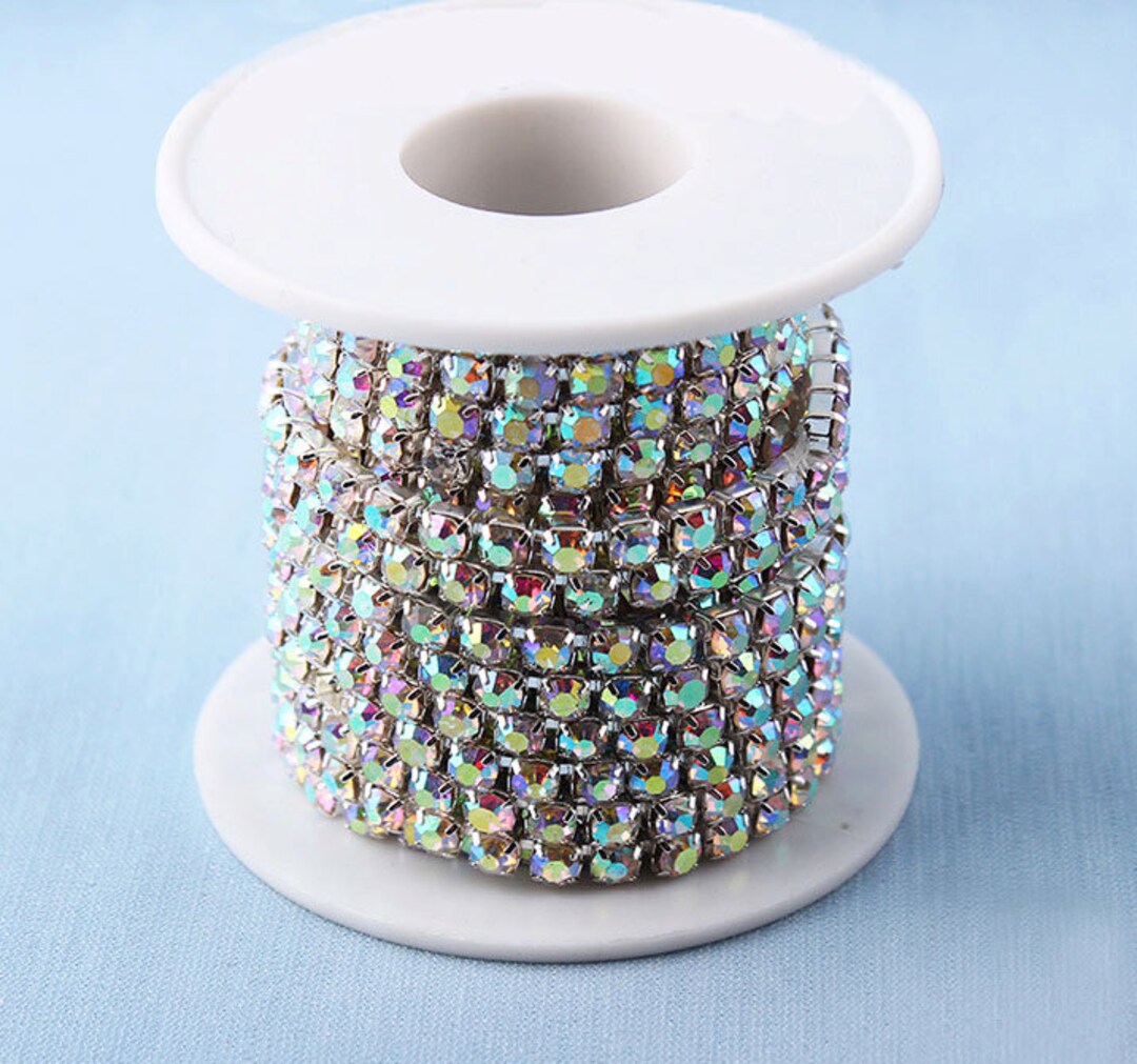 Clear Rhinestone Trims 4mm AB Clear Big Rhinestone Trim - Crystal Trim - Rhinestone Chain ...