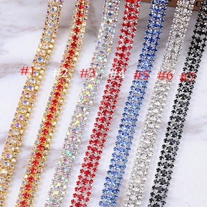 3 Rows Rhinestones Trim - Crystal Chain - Wedding Cake Deco - 2mm & 3mm Rhinestone  1 yard