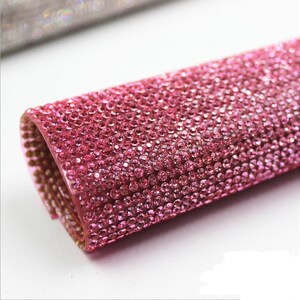 Rosa - vetro strass Hot fix o Applique adesivo Self chiaro / foglio di adesivi 2mm (SS8)