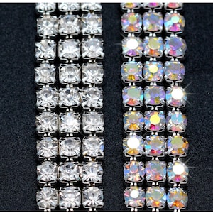 4mm 3 Rows Rhinestone Trim - Crystal Trim - Rhinestone Chain - Silver Rhinestone trim Cup Chain- Wedding Cake Deco - 4mm Rhinestone  1 yard