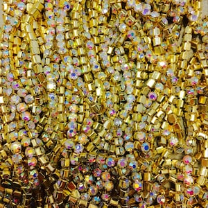 4mm AB Clear Big Rhinestone Trim ( ss16 ) - AB Crystal Trim - Strass chain - Vergulde Strasst - 1 rij 1 Yard