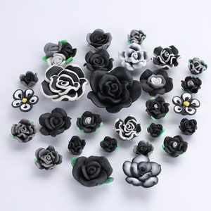 Black --- Mixed Lot  Clay Flowers Cute Japanese Kawaii Flat Back Resin Decoden Cabochons For Your DIY Project