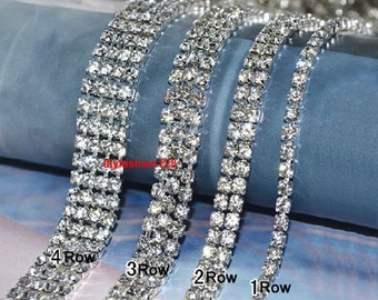 Clear Rhinestone Trim Silver Tone - Crystal Trim - Rhinestone Chain - Silver Tone - Cup Chain - 1 row 2 rows 3 rows 4 rows 6 Row 1 yard