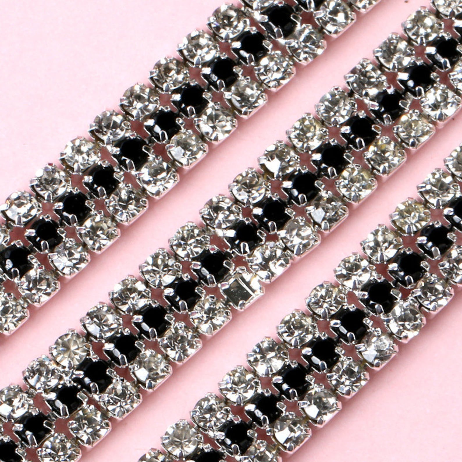 Clear Rhinestone Trims 3 Rows Clear & Black Rhinestone Trim - Crystal Trim - Rhinestone Chain ...