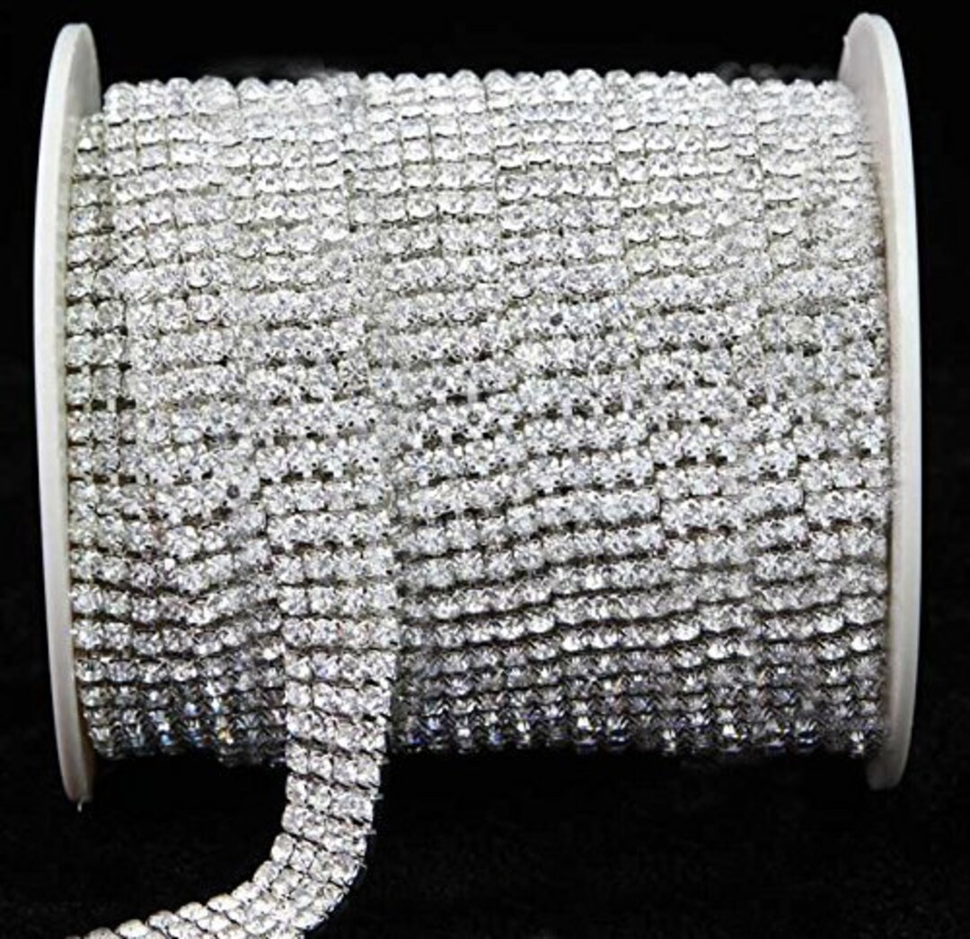 3 Rows Rhinestone Trim - Crystal Trim - Rhinestone Chain - Silver ...