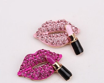 1 Piece lips Alloy Rhinestone Bling Bling Decoden Piece for your craft projects
