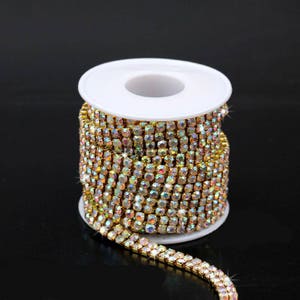2 Row Gold Tone AB Clear Glass Rhinestone Trim - Crystal Trim - Rhinestone Chain - Cup Chain -  SS6 SS8 SS10 SS12 SS16