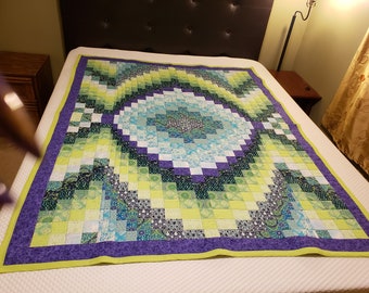 Lap Size 100% Cotton Bargello Quilt Blanket | Handmade Patchwork Quilt | Unique Wave Design Throw | GG Designs