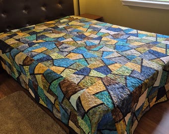 Queen Size 100% Cotton Handmade Quilt Blanket | Indonesian batik mosaic Patchwork Quilt | GG Designs
