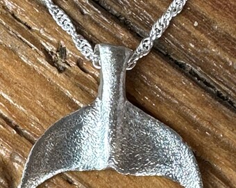 Whale Tail pendant  1 7/8” Sterling Silver