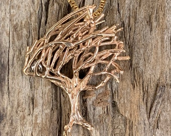 Tree Wind Blown Coastal Cypress Tree of Life 14 kt Yellow gold Pendant