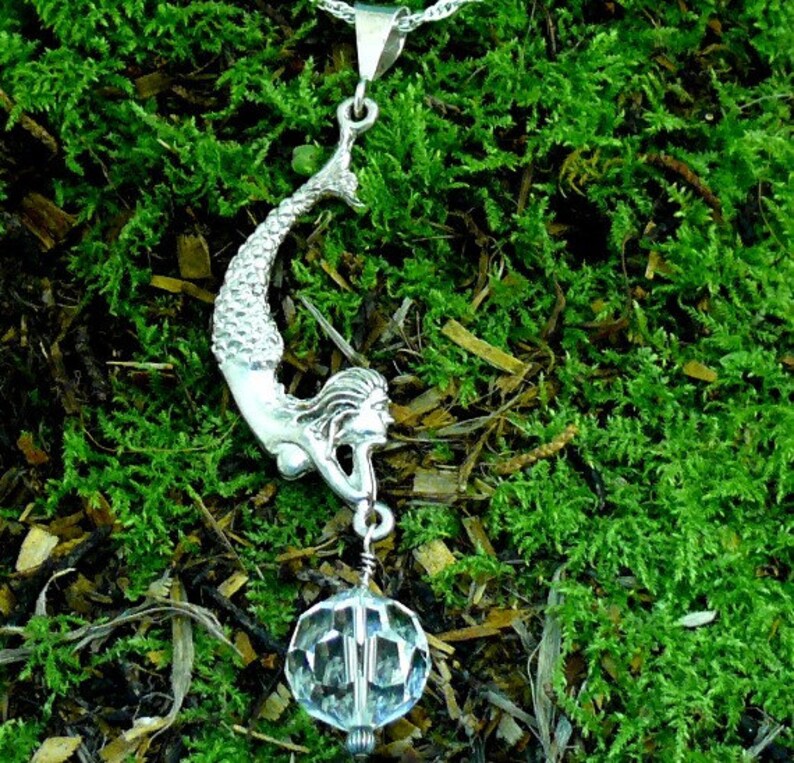 Mermaid Pendant With Austrian Crystal Sterling Silver